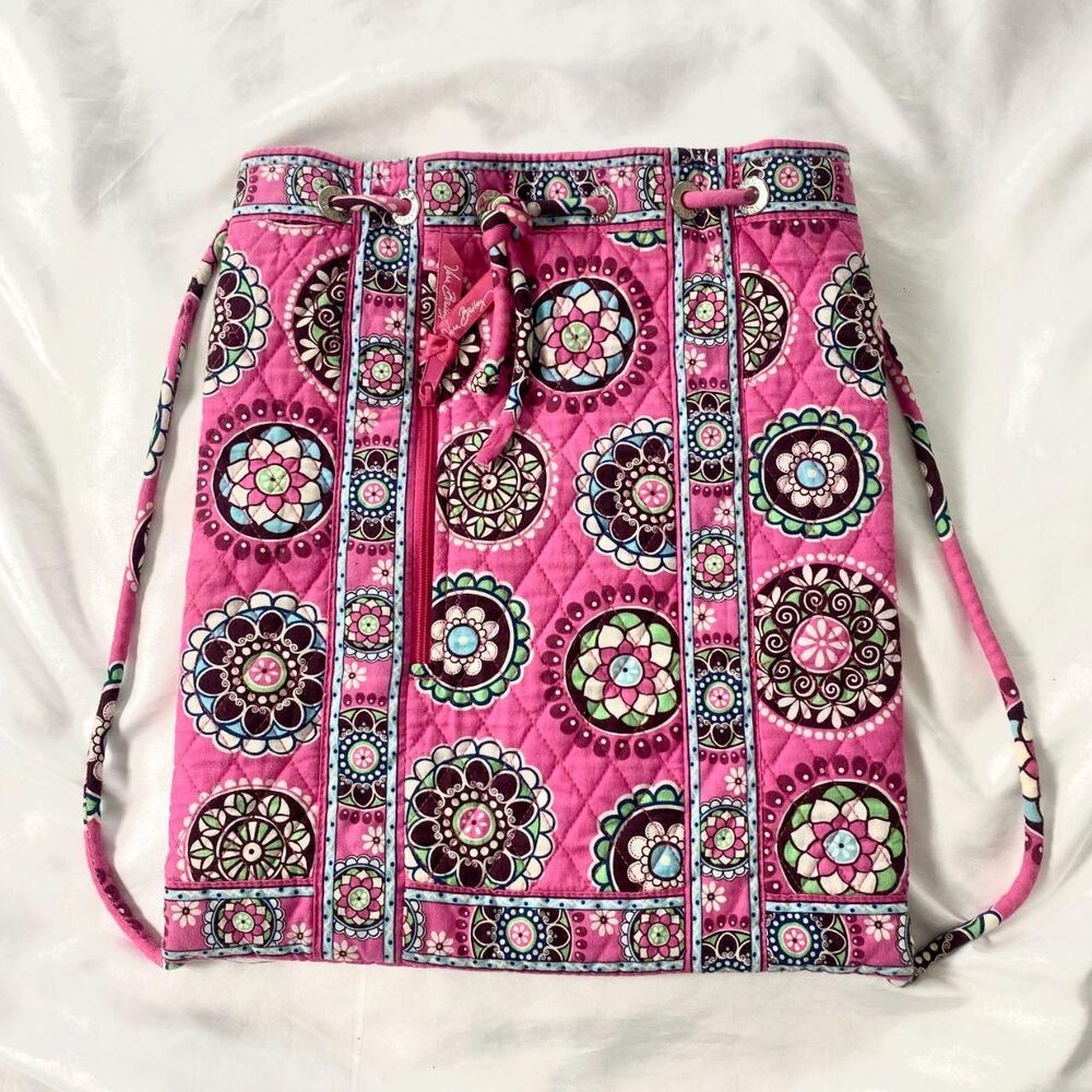 Vera Bradley drawstring backpack pink pinwheel floral print small zipper pouch